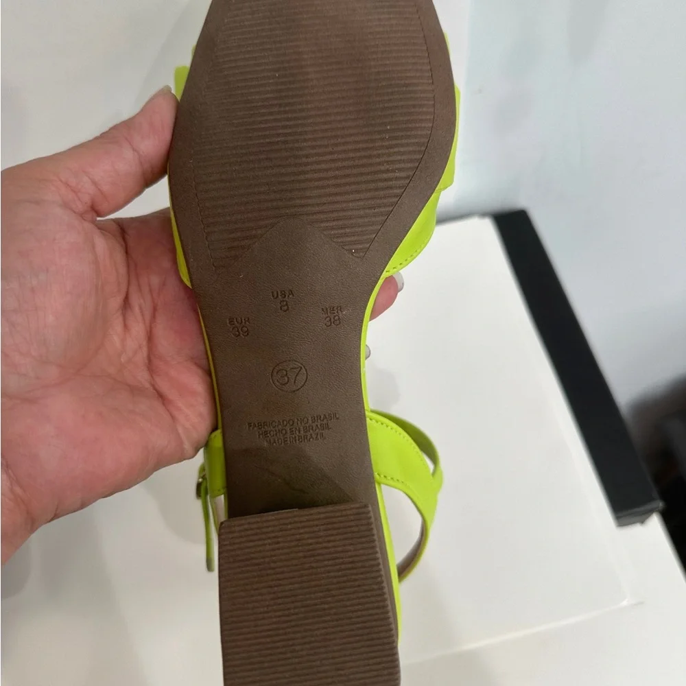 Zara Lime Green Knotted Block Heel Sandals - Picture 4 of 7
